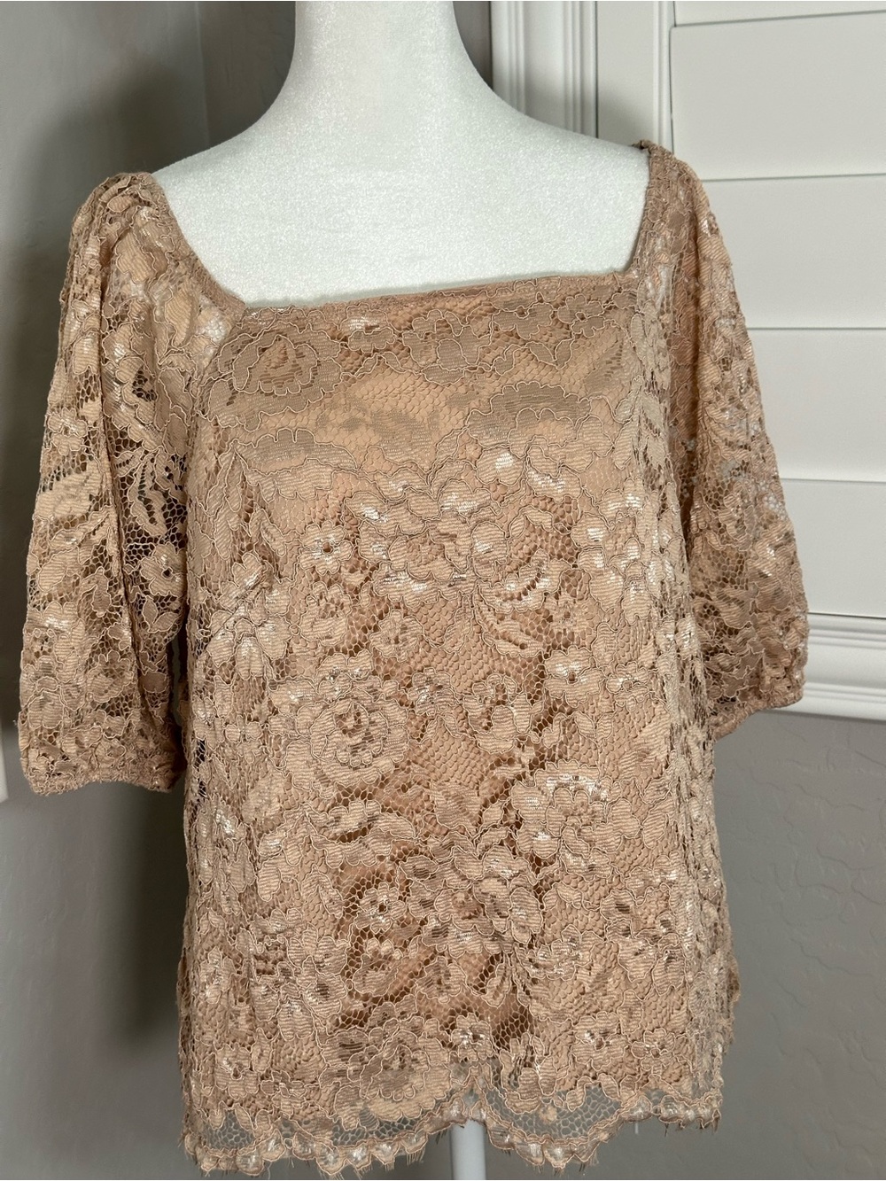 Nanette Lepore Beige Crochet Lace Square-Neck Blouse